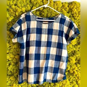 Stylish checked (big checkered) blues and beiges Pendleton cotton/linen shirt